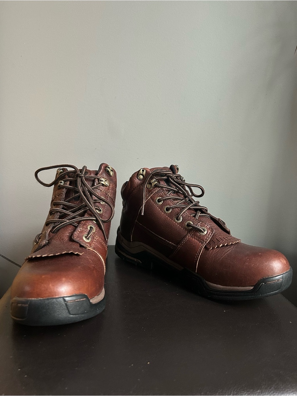 Roper Brown Kiltie Horseshoe 2 Leather Lace-Up Hiking Boots